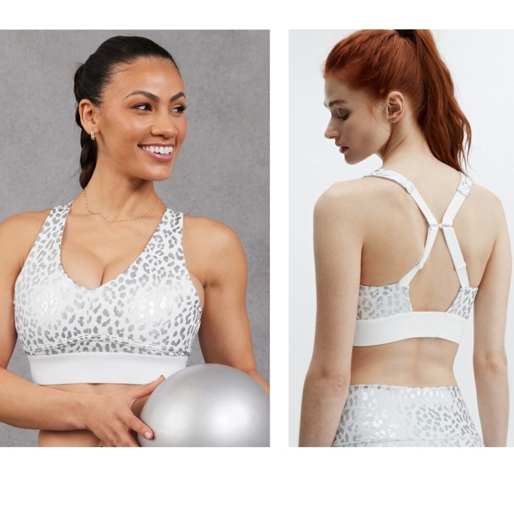 NWT Fabletics All Day Everyday Bra II Silver Leopard Adjustable Strap Low Impact
